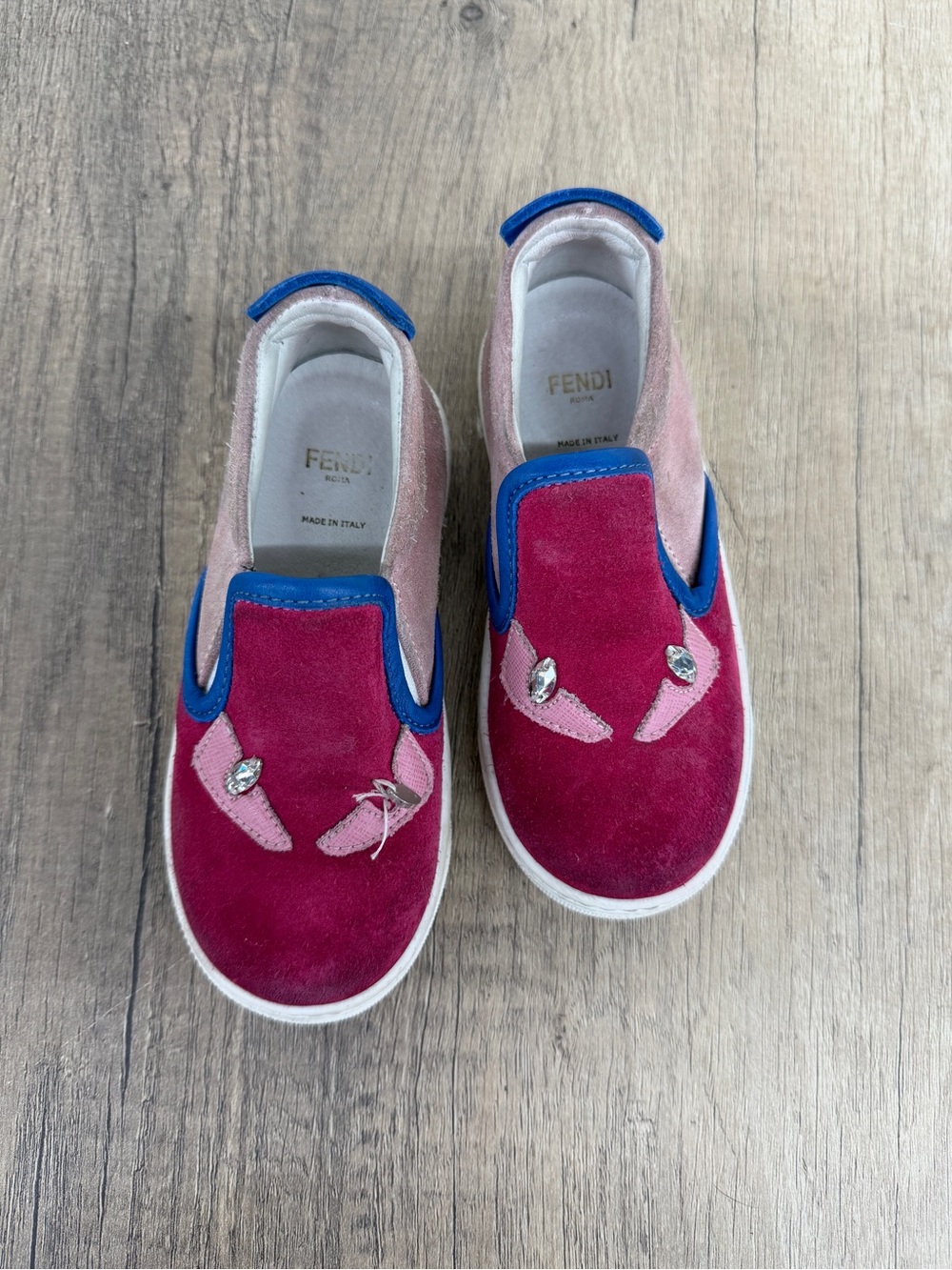 Fendi Kids Magenta & Light Pink Suede Slip-On Sneakers with‎ Blue Trim